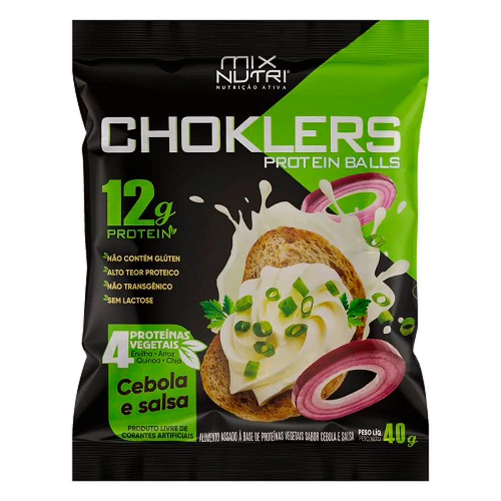 Choklers Protein Balls Snack com 12g de Proteína Sabor Cebola e Salsa 40g