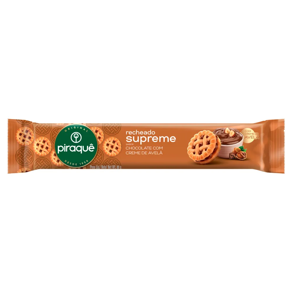 Biscoito Recheado Piraquê Supreme Sabor Chocolate com Creme de Avelã 80g