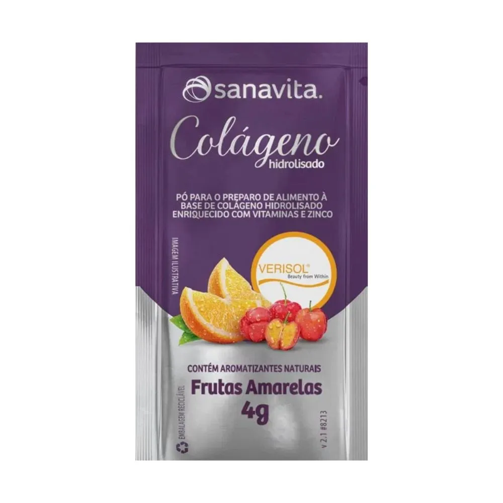 Colágeno Hidrolisado Verisol Sanavita Sabor Frutas Amarelas com 30 Sachês de 4g cada