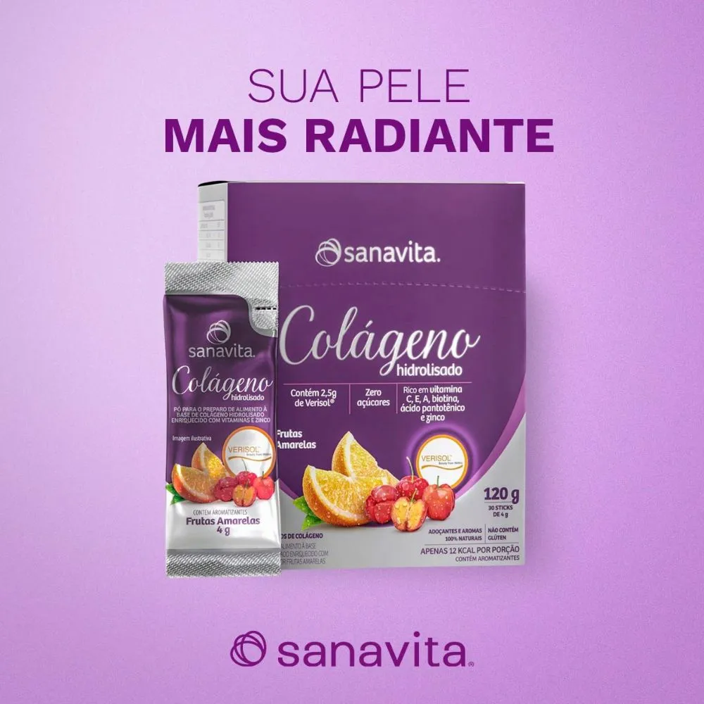 Colágeno Hidrolisado Verisol Sanavita Sabor Frutas Amarelas com 30 Sachês de 4g cada