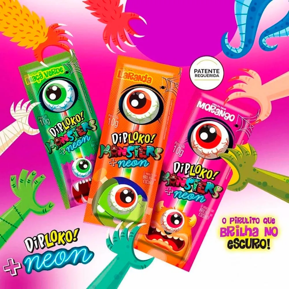 Pirulito Dip Loko Neon Monsters Sabores Sortidos 10g - Drogaria Araujo