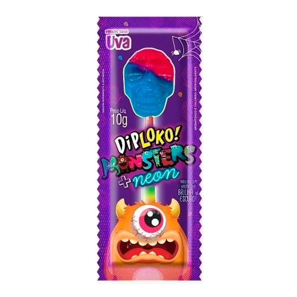 Pirulito Dip Loko Neon Caveira Sabores Sortidos 10g - Drogaria Araujo