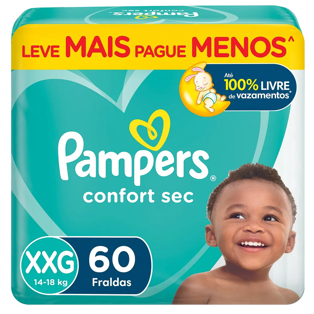 Fralda Pampers Confort Sec Tamanho XXG 60 Unidades Descartáveis