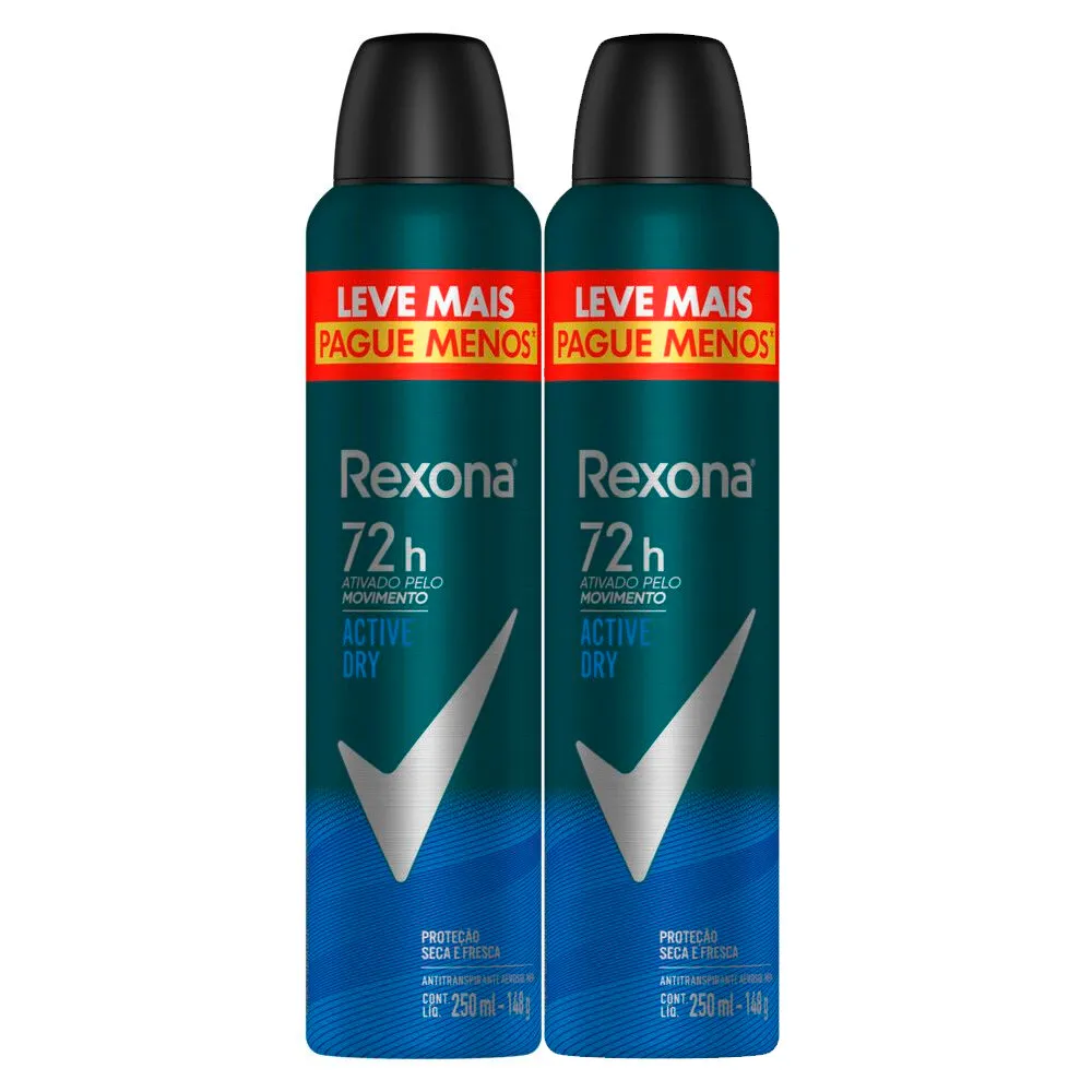Kit 2 Desodorante Rexona Men Active Dry Aerosol Antitranspirante
