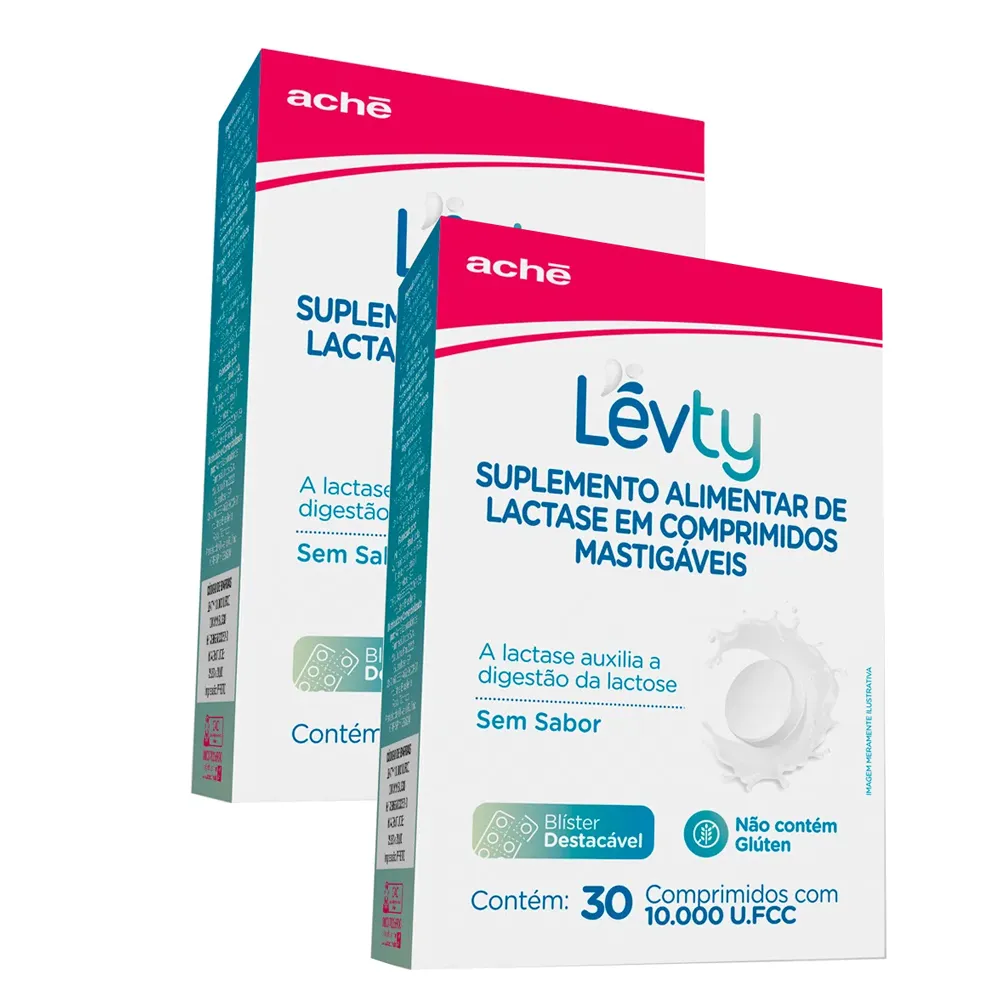 Kit 2 Lévty 10.000 U.FCC Sem Sabor com 30 Comprimidos Mastigáveis