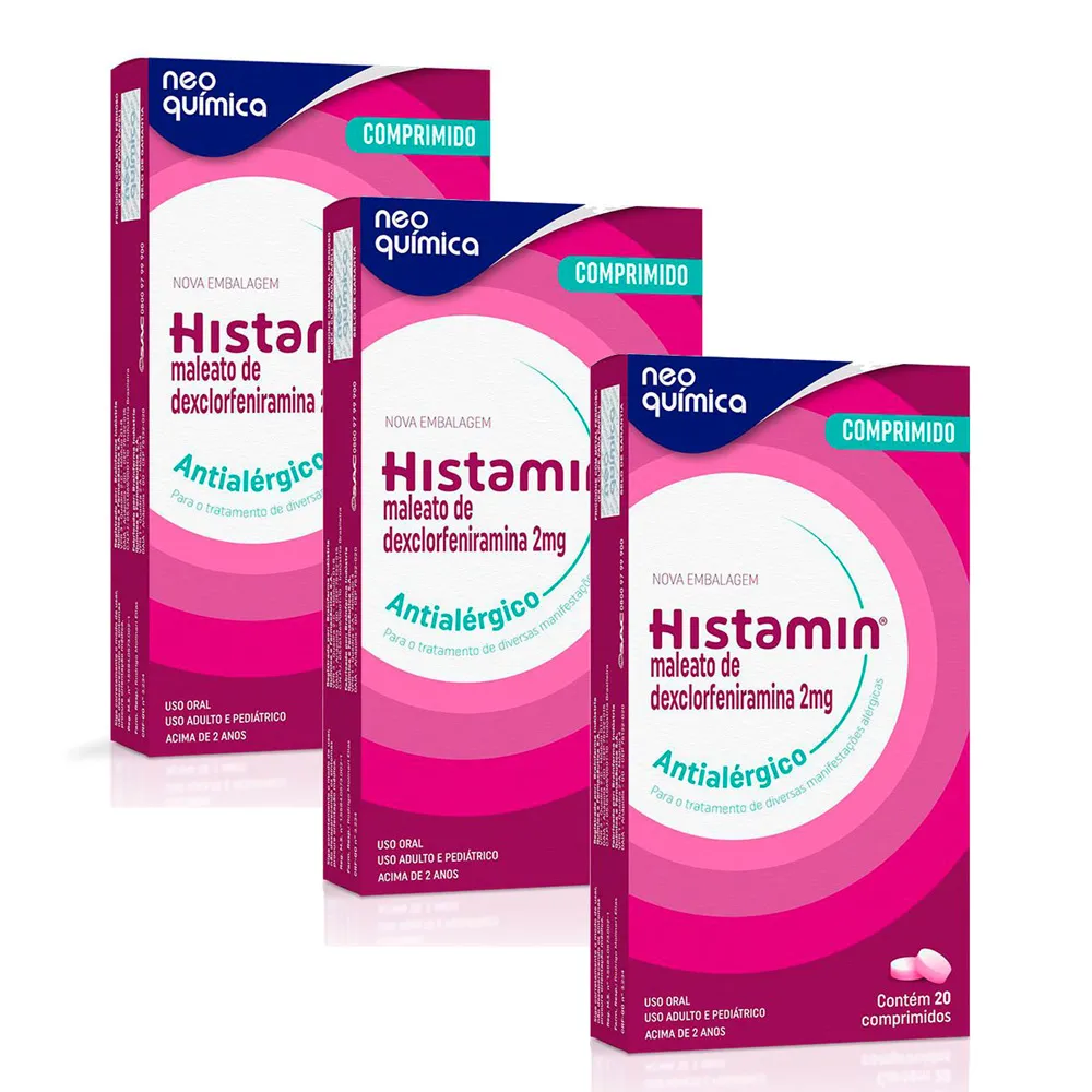 Kit 3 Histamin 2mg Antialérgico com 20 Comprimidos - Drogaria Araujo