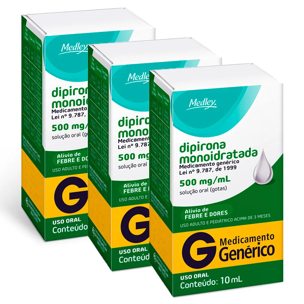 Dipirona Sódica 500mg/ml Medley Genérico Gotas com 10ml | Kit com três ...