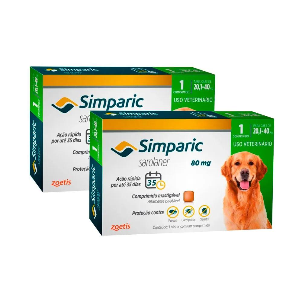 Kit 2 Simparic 80mg para Cães de 20,1 a 40kg com 1 Comprimido ...