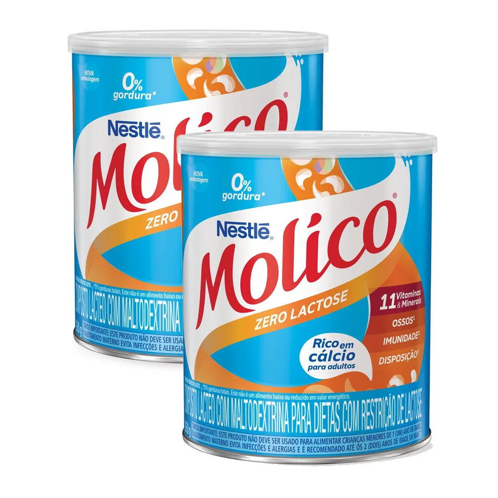 Kit 2 Leite em Pó Molico Zero Lactose Lata 260g - Drogaria Araujo