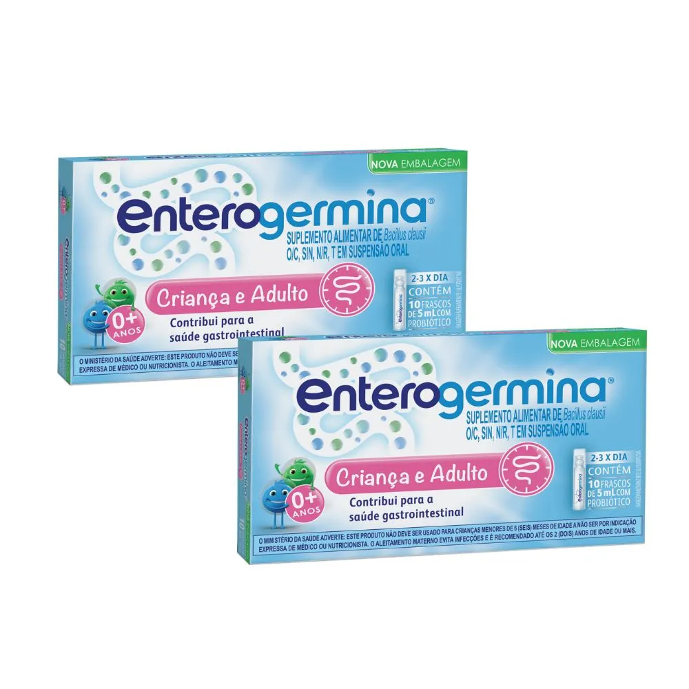 Kit 2 Probiótico Enterogermina Criança e Adulto 10 Frascos de 5ml Cada ...
