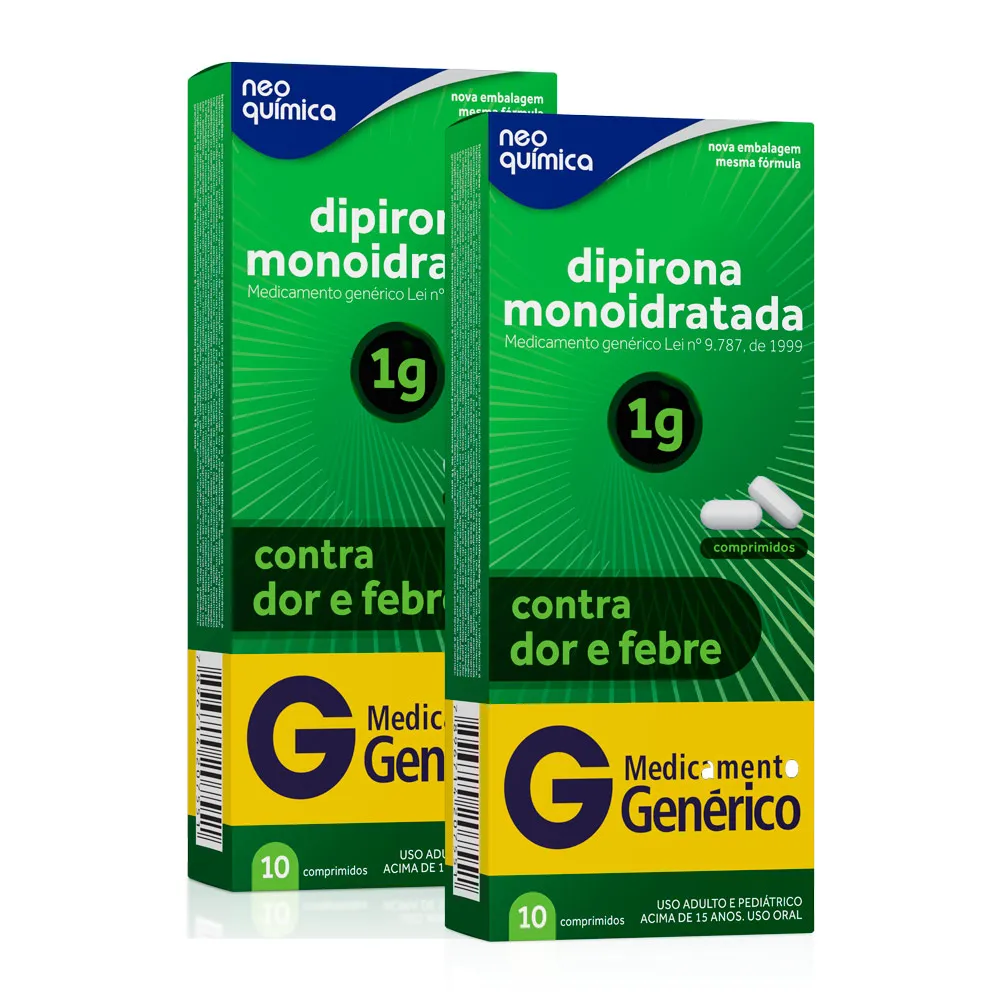 Kit 2 Dipirona Monoidratada 1g Neo Química Genérico com 10 Comprimidos ...