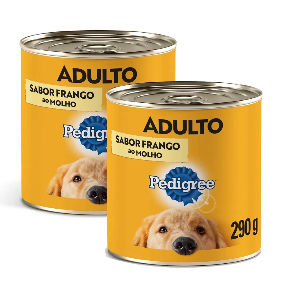 Kit 2 Ração para Cães Pedigree Adultos Lata Sabor Frango ao Molho 290g