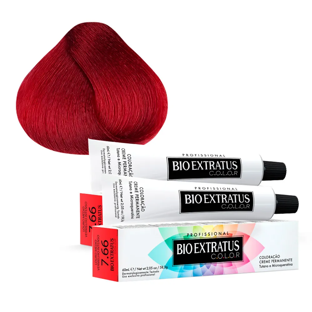 Tintura Creme Bio Extratus Color Louro Médio Vermelho Intenso 7.66 60ml ...