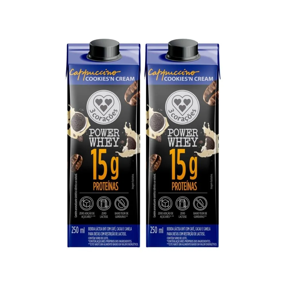 Kit 2 Bebida Láctea 3 Corações Power Whey com 15g de Proteína