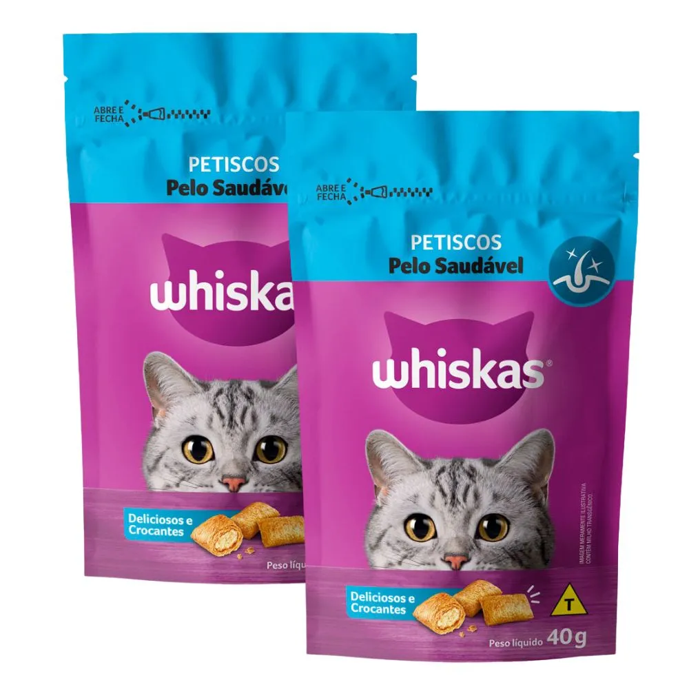 Kit 2 Petisco para Gato Whiskas Pelo Saudável 40g