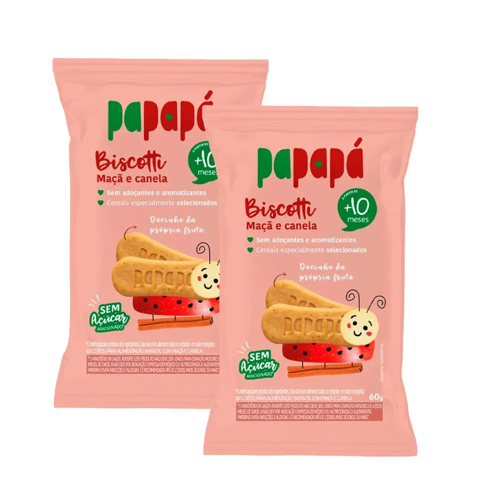 Kit 2 Biscotti Papapá 10+ Meses Sabor Maçã e Canela 60g